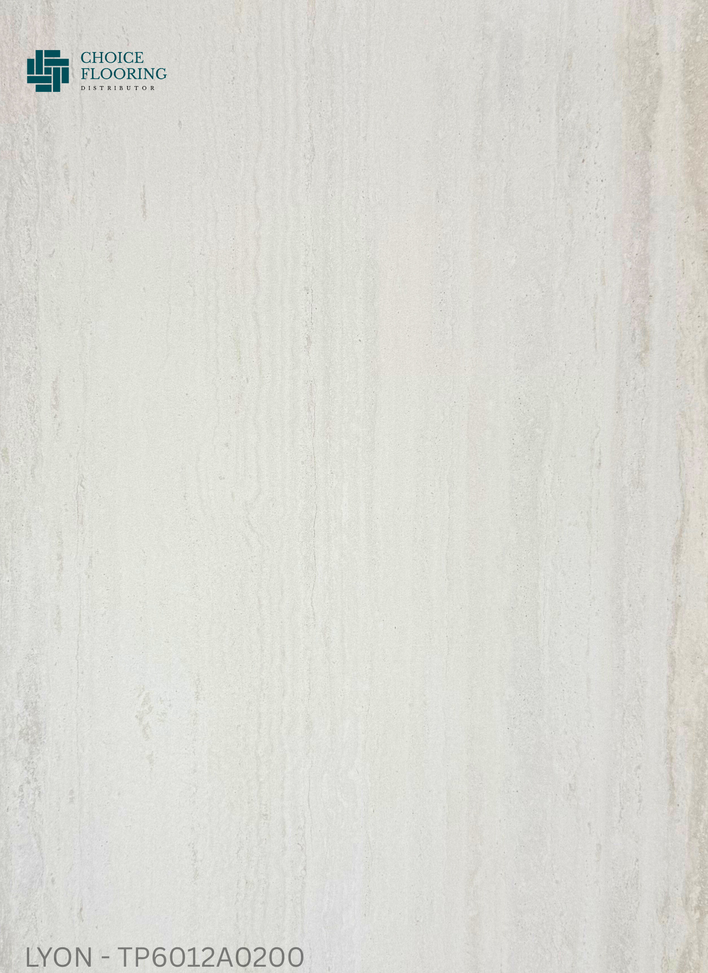 Textured white flooring sample with 'Choice Flooring' logo and product code.