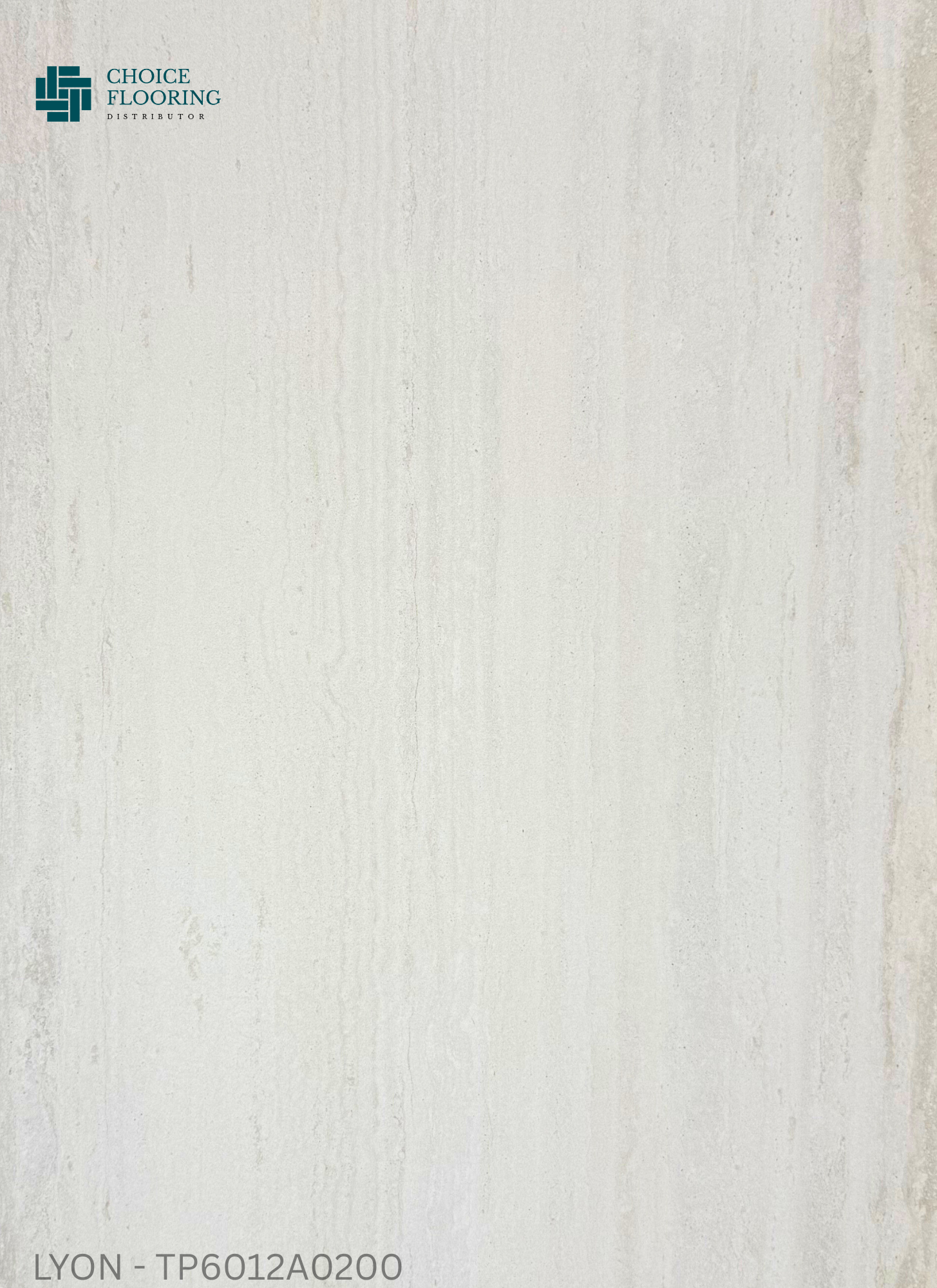 Textured white flooring sample with 'Choice Flooring' logo and product code.