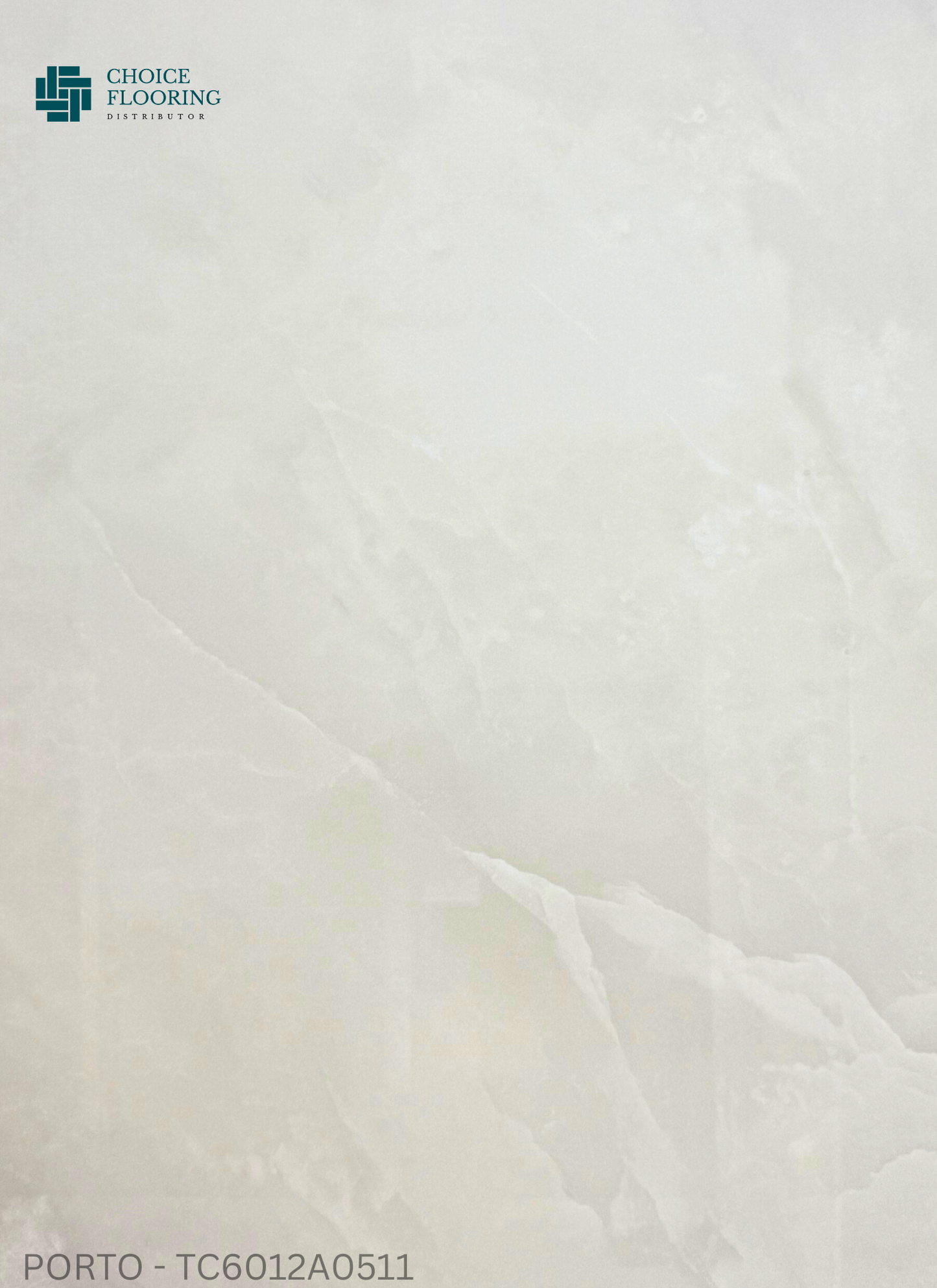 White ceramic tile with a subtle pattern on a white background, featuring the Choice Flooring logo.