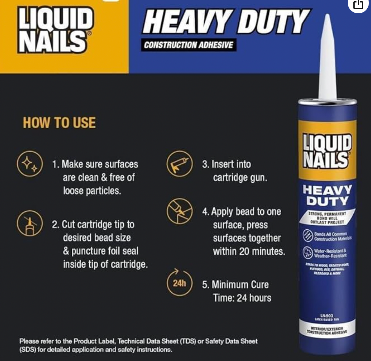 Liquid Nails Heavy Duty Construction Adhesive - Industrial Strength Bonding Solution